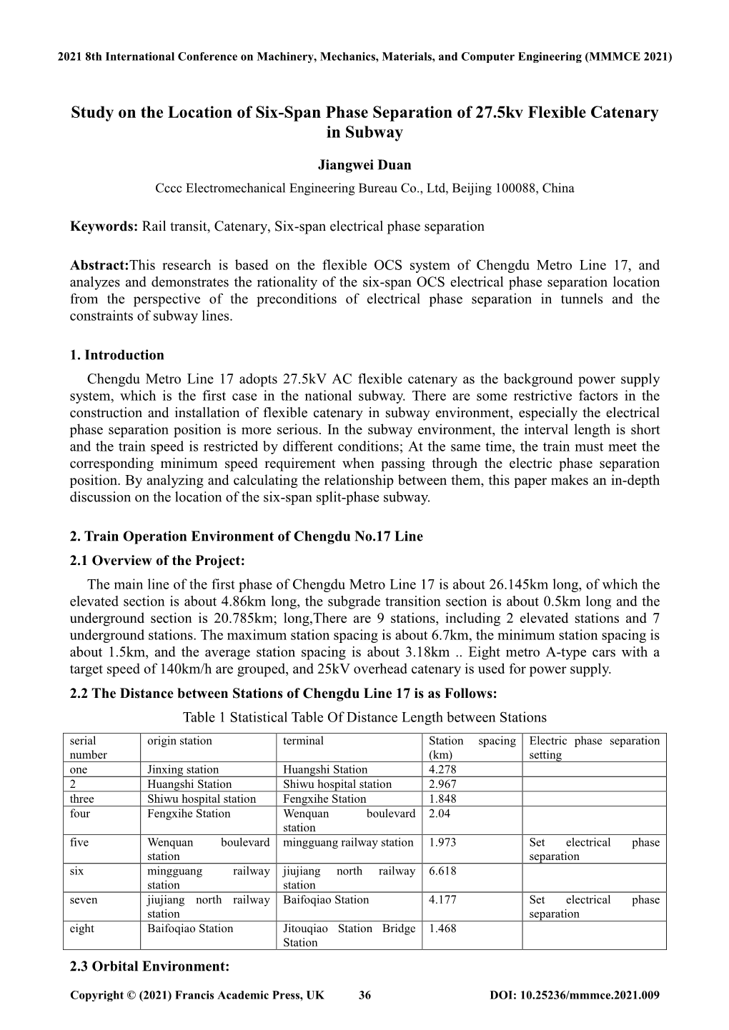 Study on the Location of Six-Span Phase Separation of 27.5Kv Flexible Catenary in Subway