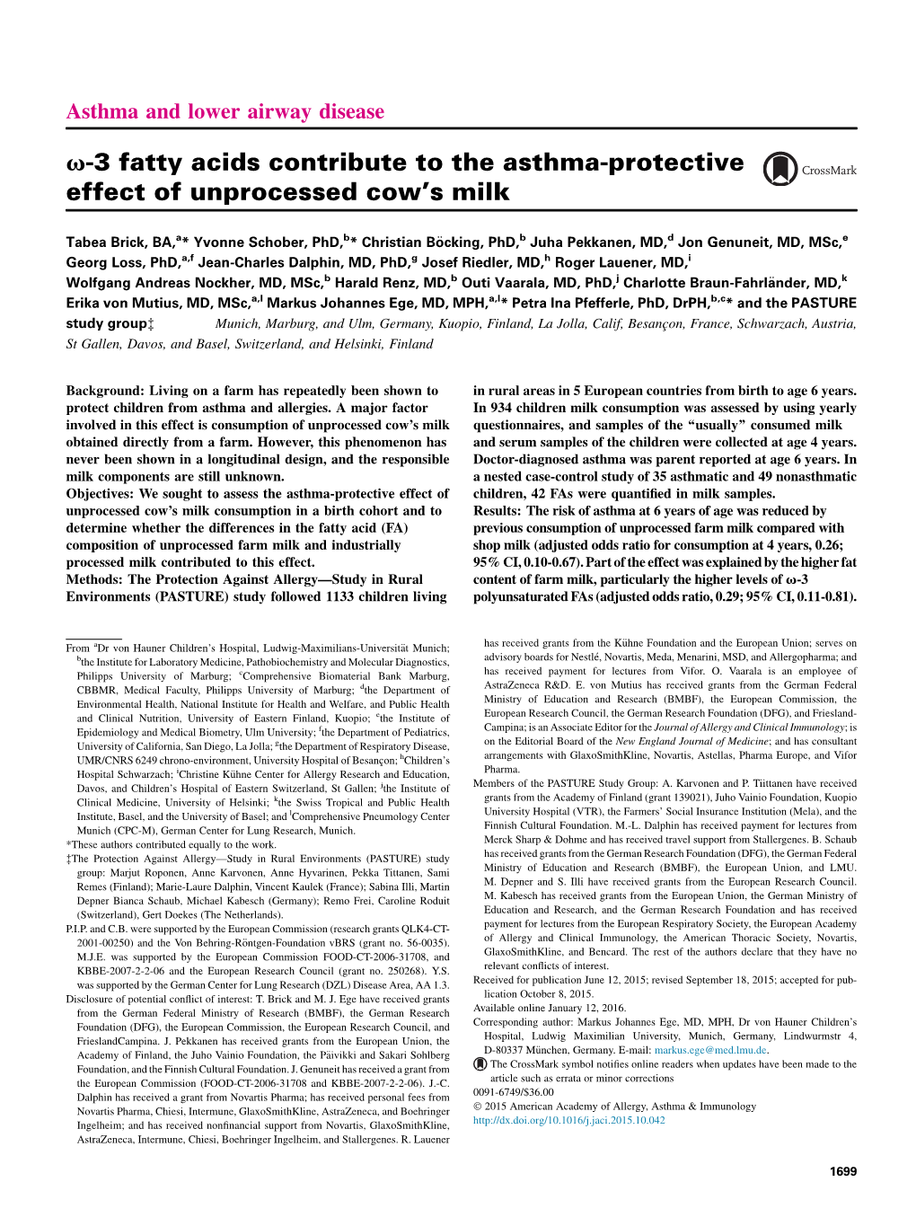 V-3 Fatty Acids Contribute to the Asthma-Protective Effect of Unprocessed Cow’S Milk