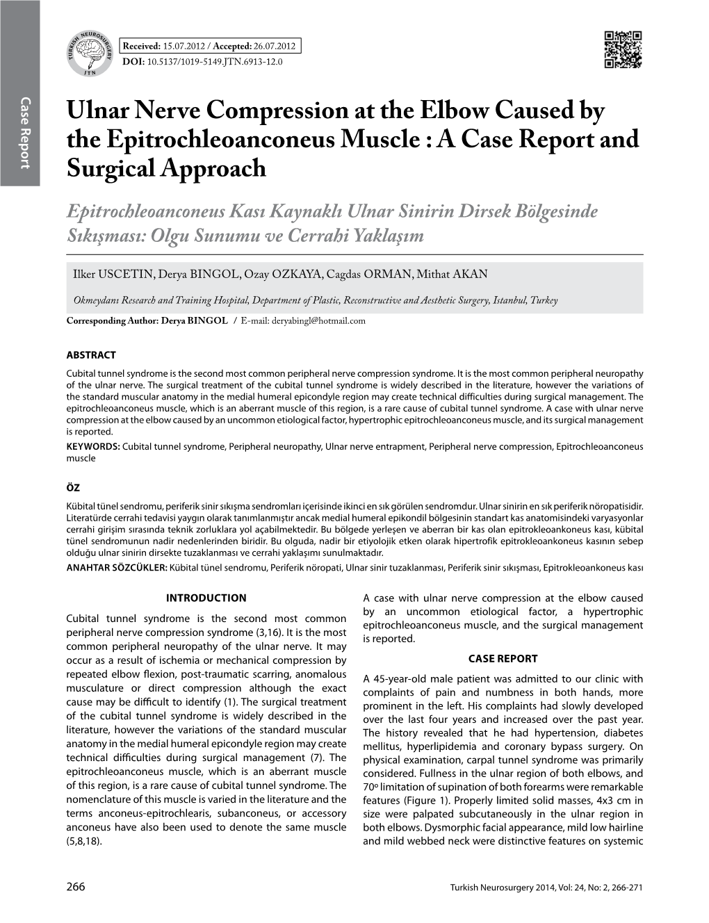 Ulnar Nerve Compression at the Elbow Caused by the Epitrochleoanconeus Muscle