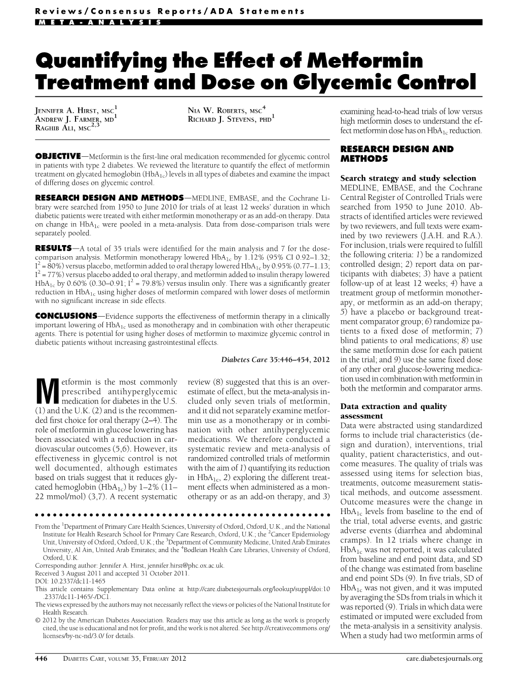 Quantifying the Effect of Metformin Treatment and Dose on Glycemic Control