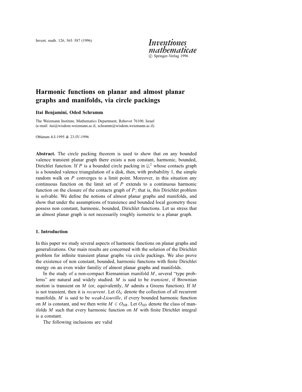 Harmonic Functions on Planar and Almost Planar Graphs and Manifolds, Via Circle Packings