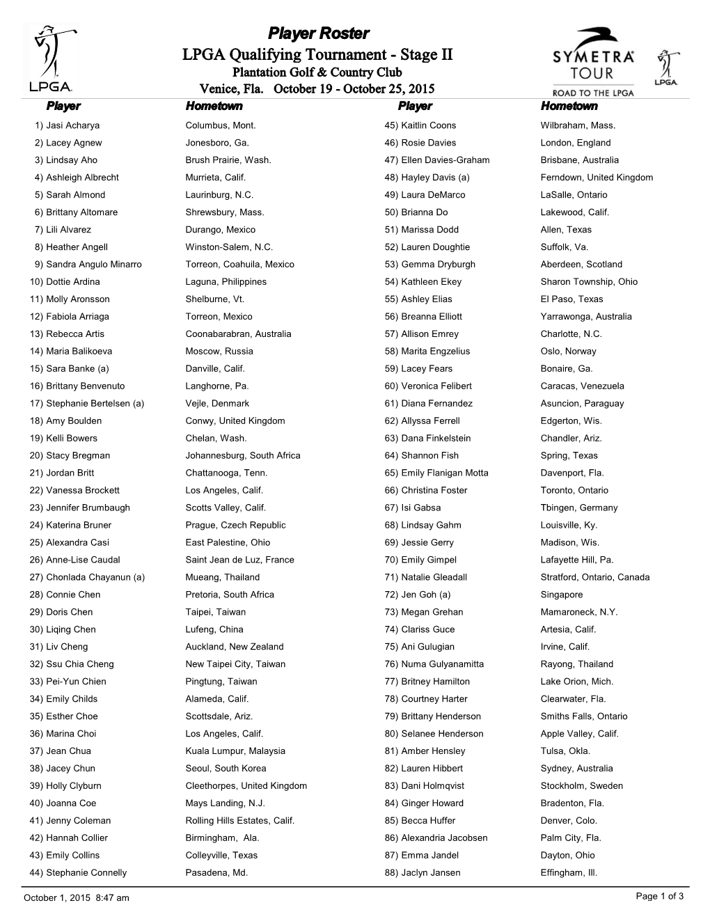 Stage II Preliminary Field 10.1.15