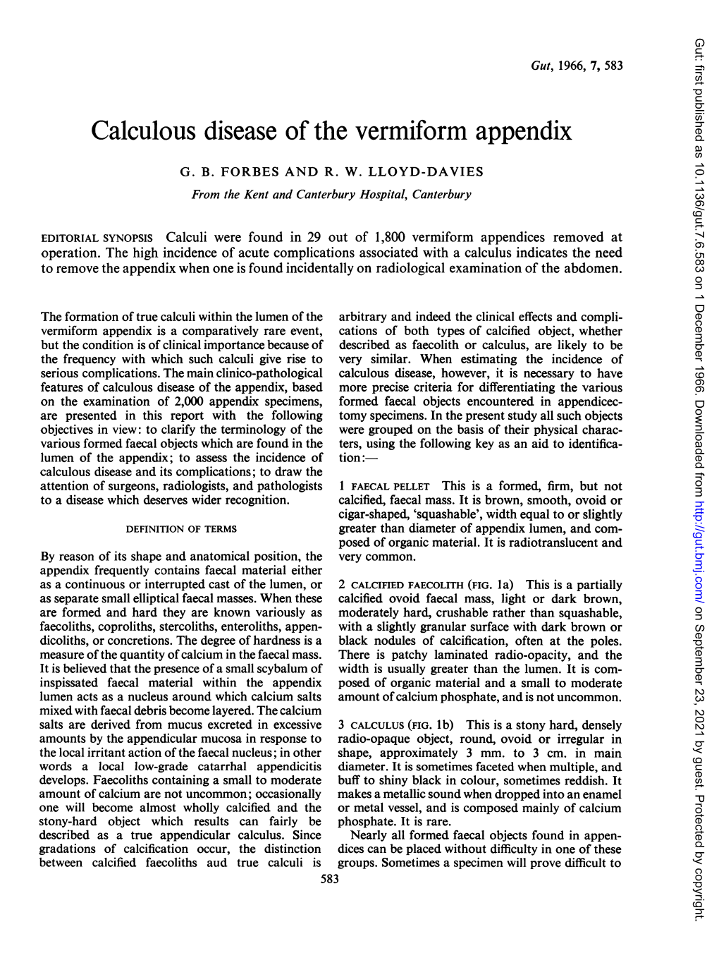 Calculous Disease of the Vermiform Appendix