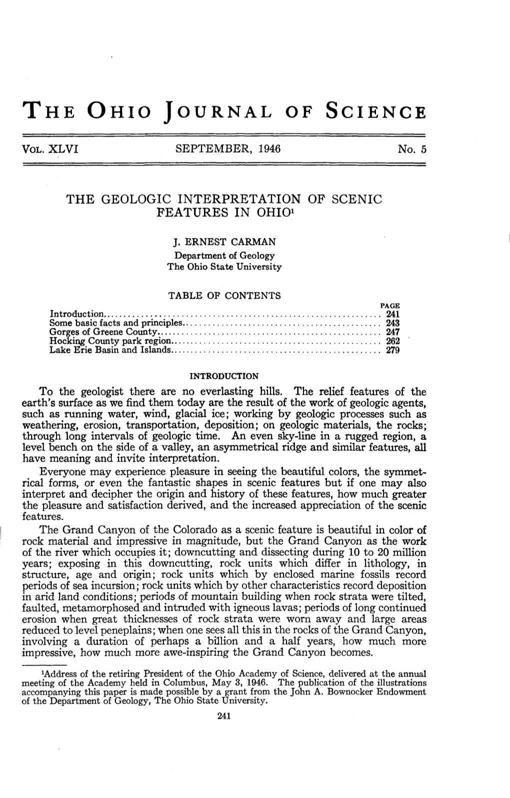 The Geologic Interpretation of Scenic Features in Ohio1