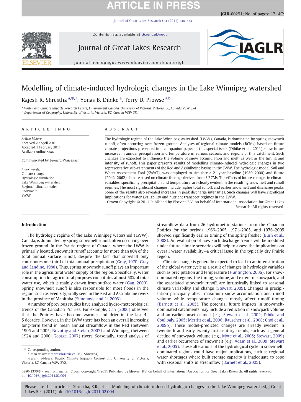 Modelling of Climate-Induced Hydrologic Changes in the Lake Winnipeg Watershed