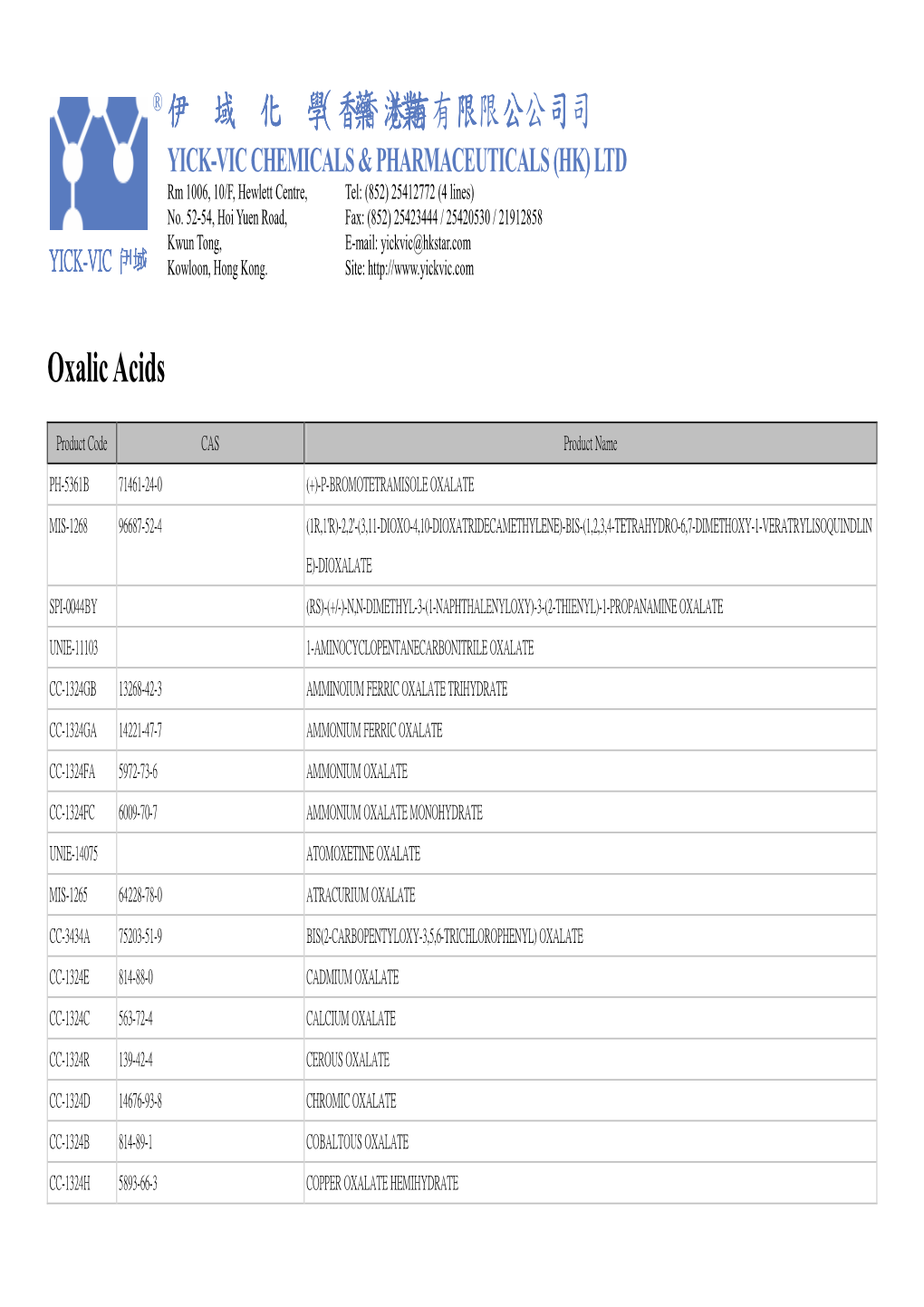 有限公司 Oxalic Acids