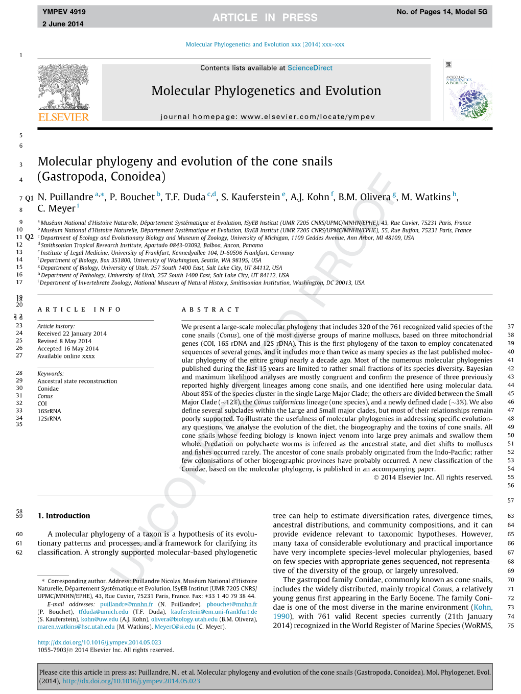 Molecular Phylogeny and Evolution of the Cone Snails