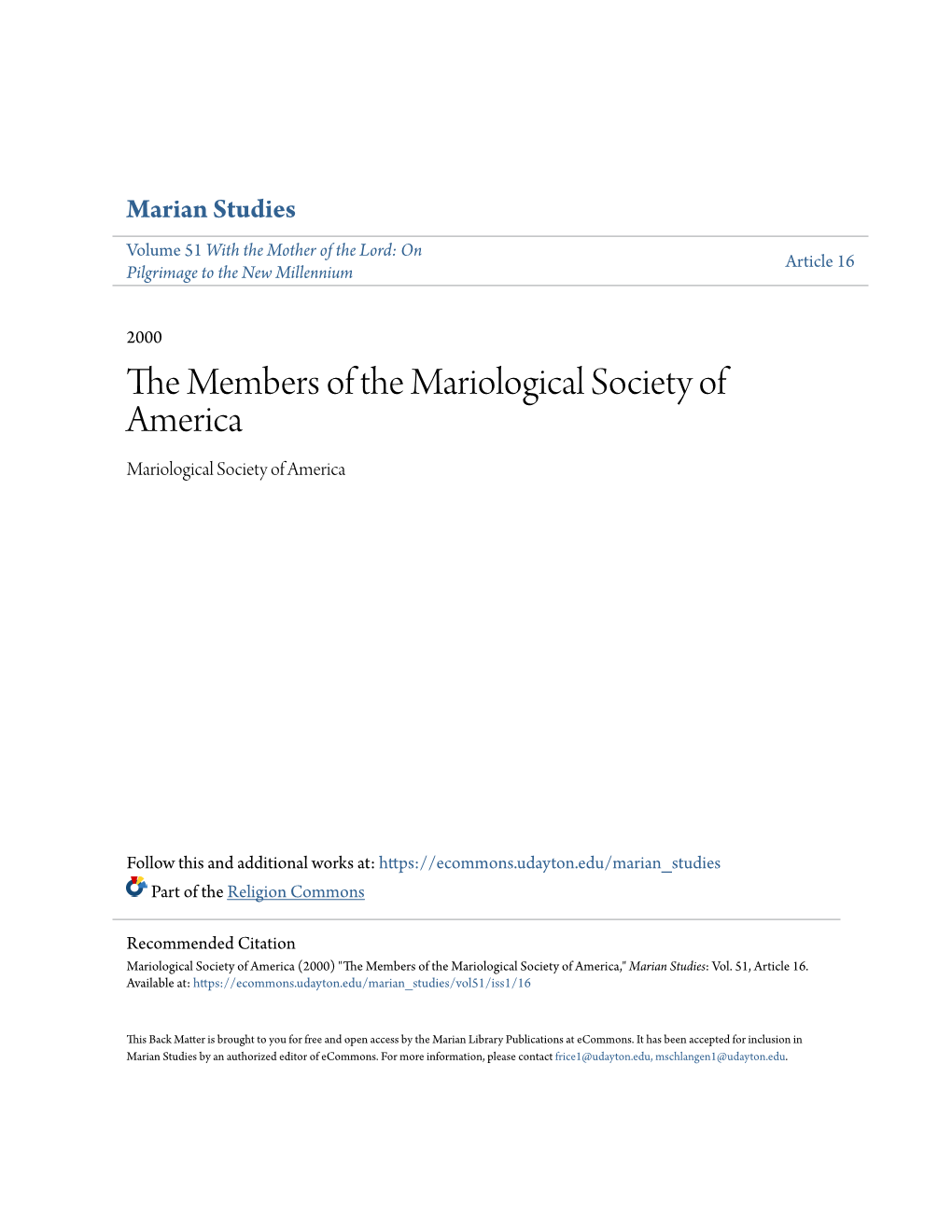 The Members of the Mariological Society of America