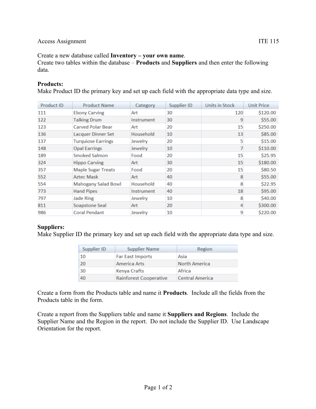 Create a New Database Called Inventory Your Own Name