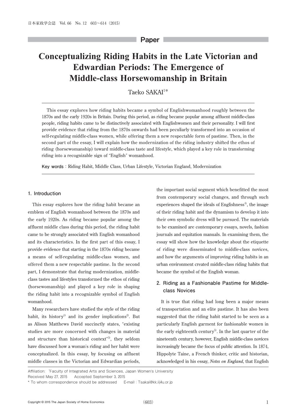 Conceptualizing Riding Habits in the Late Victorian and Edwardian Periods: the Emergence of Middle-Class Horsewomanship in Britain