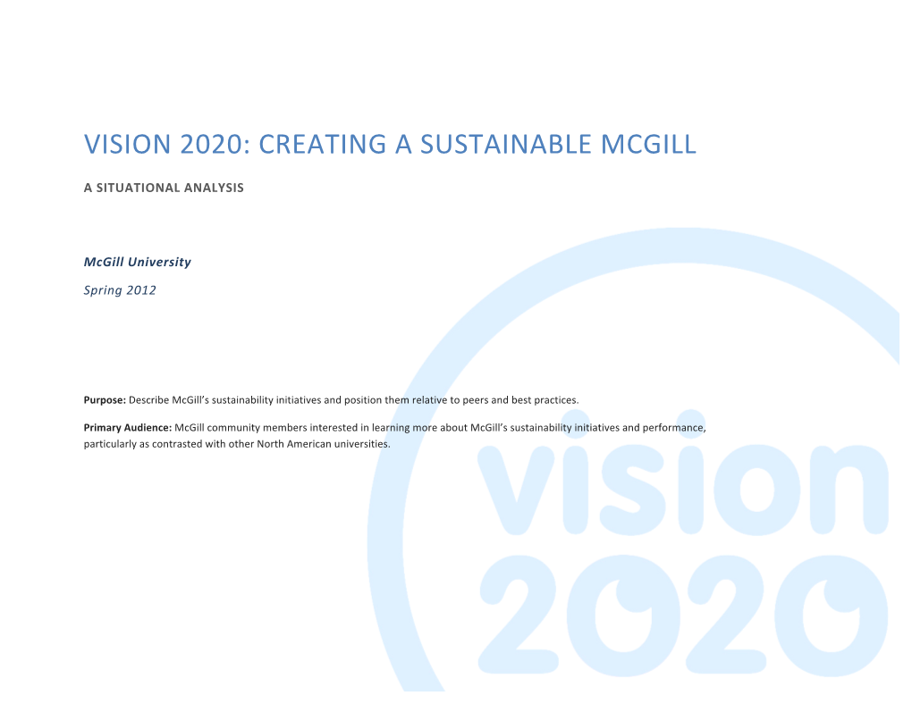 Vision 2020 : Creating a Sustainable Mcgill Situation Analysis