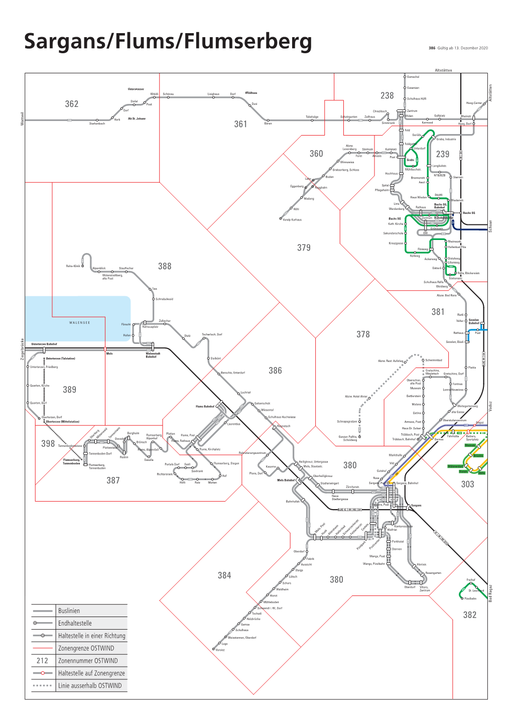 Liniennetz Sargans-Flums-Flumserberg