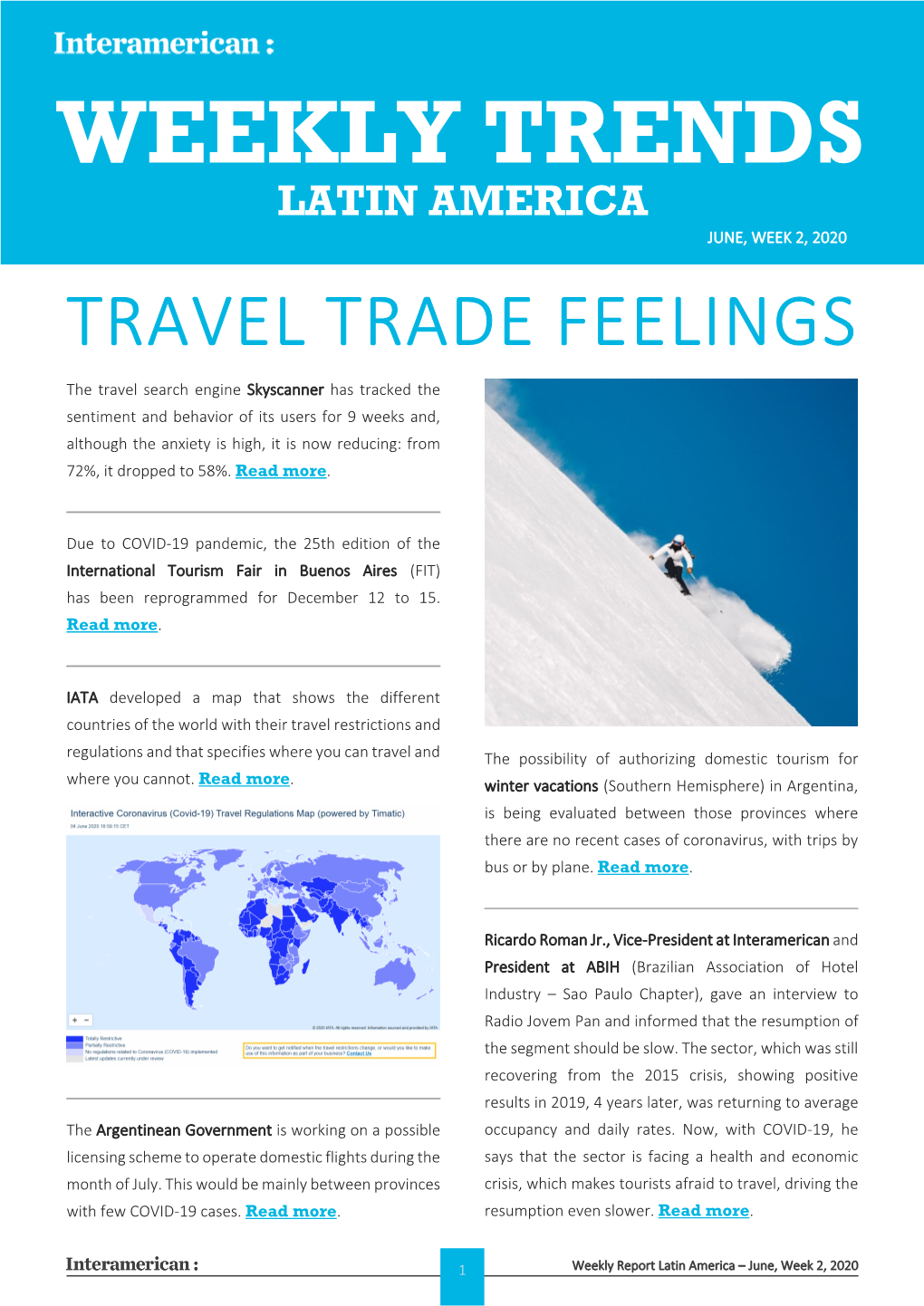 Weekly Trends Latin America June, Week 2, 2020 Travel Trade Feelings