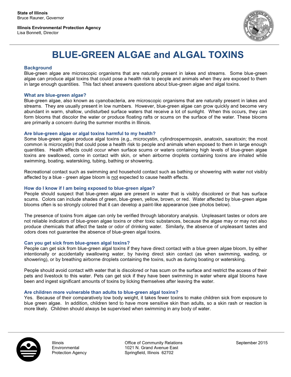 BLUE-GREEN ALGAE and ALGAL TOXINS