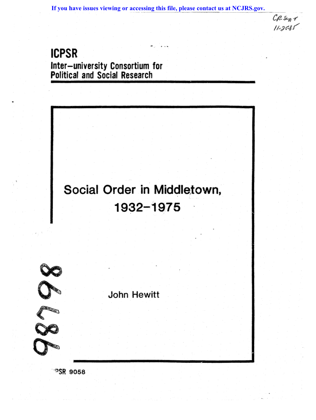 Social Order in Middleftown, 1932-'19,75