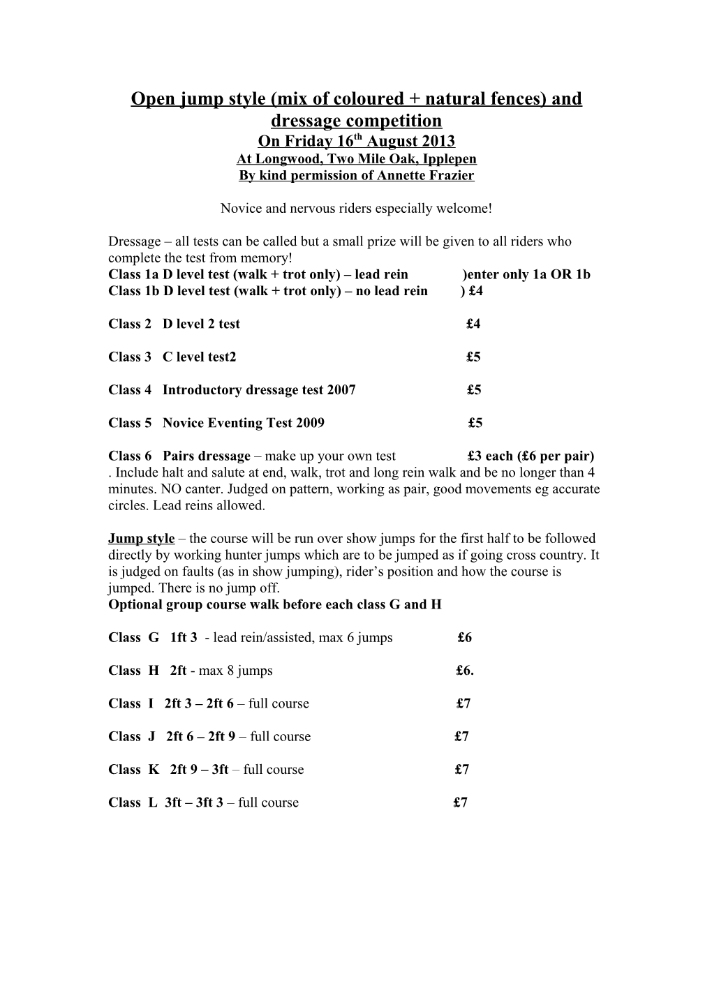 Open Jump Style and Dressage Competition