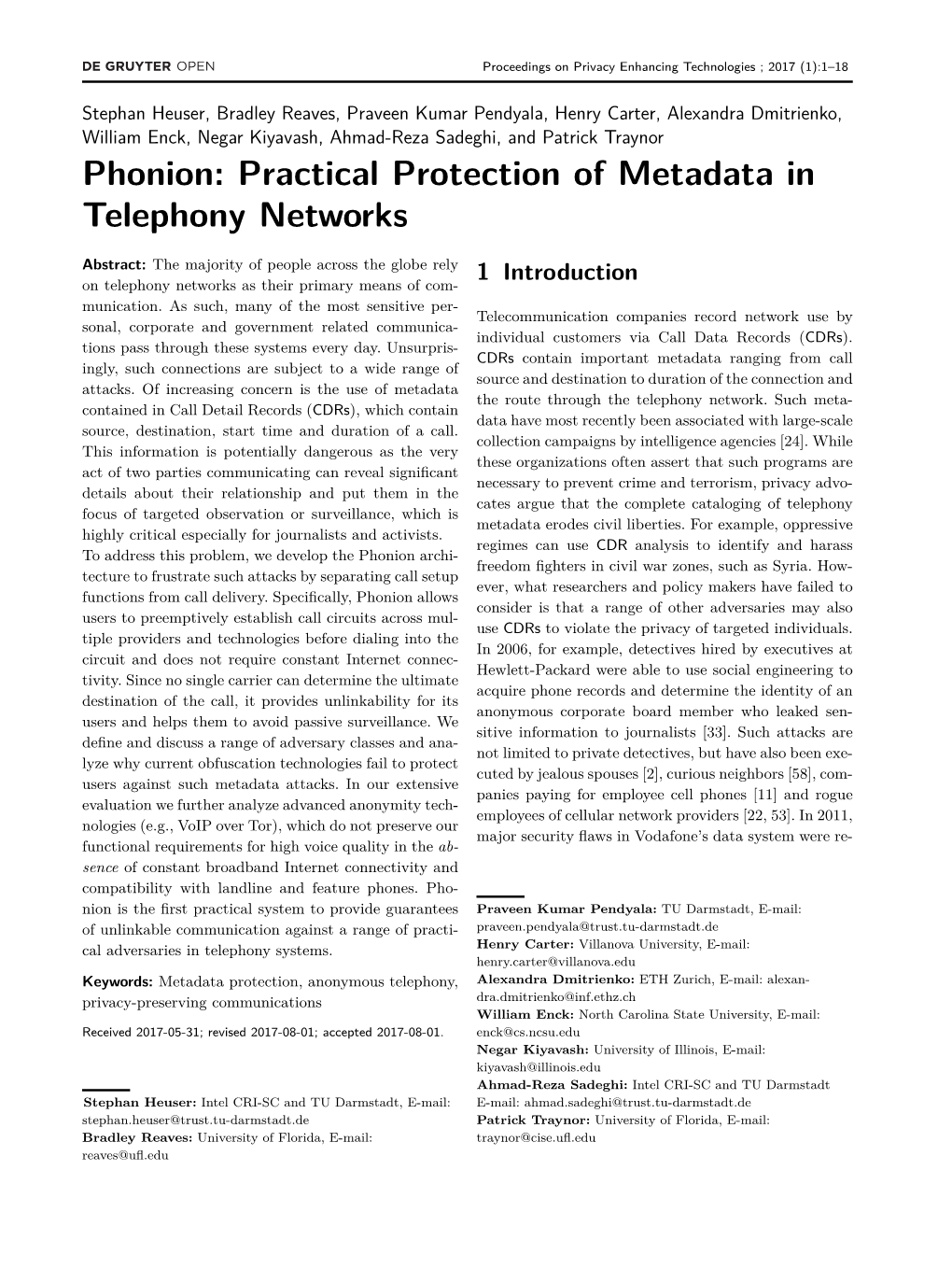 Phonion: Practical Protection of Metadata in Telephony Networks