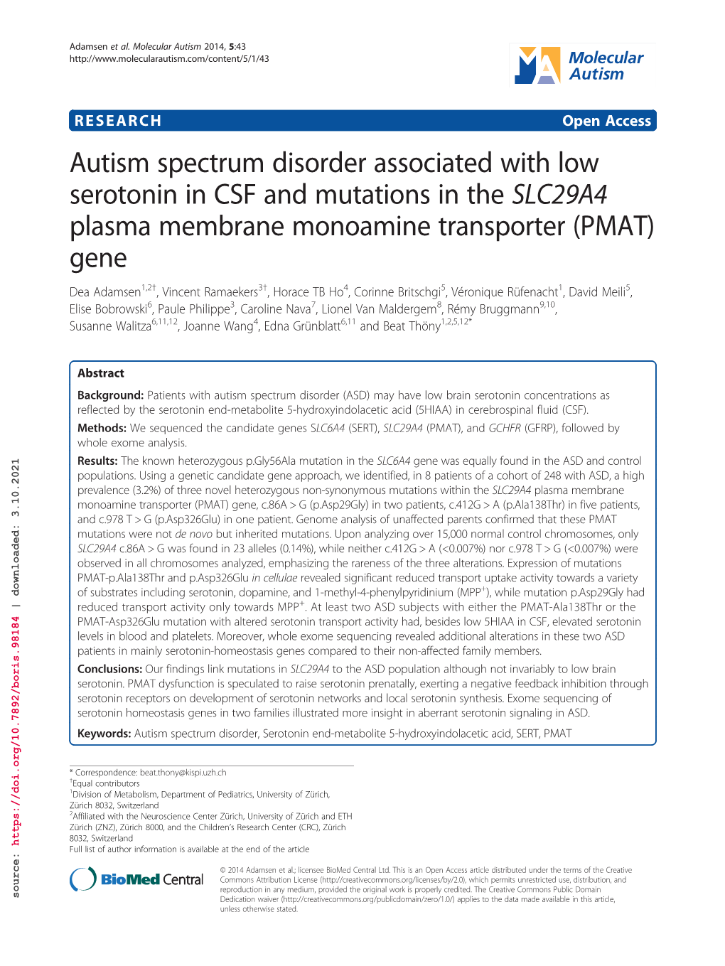 Autism Spectrum Disorder Associated with Low Serotonin in CSF