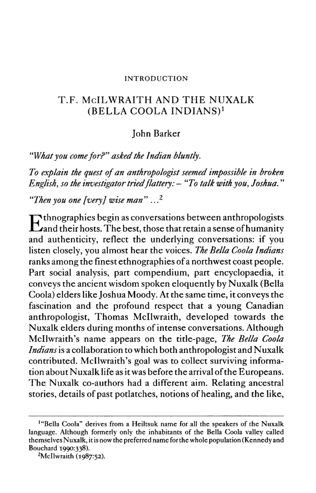 T.F. Mcilwraith and the NUXALK (BELLA COOLA INDIANS)1
