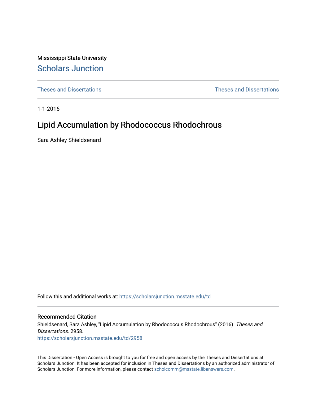 Lipid Accumulation by Rhodococcus Rhodochrous