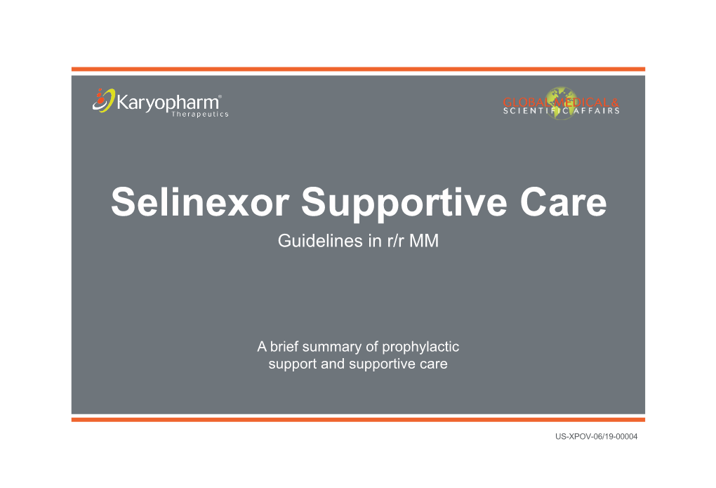 Selinexor Supportive Care Guidelines in R/R MM