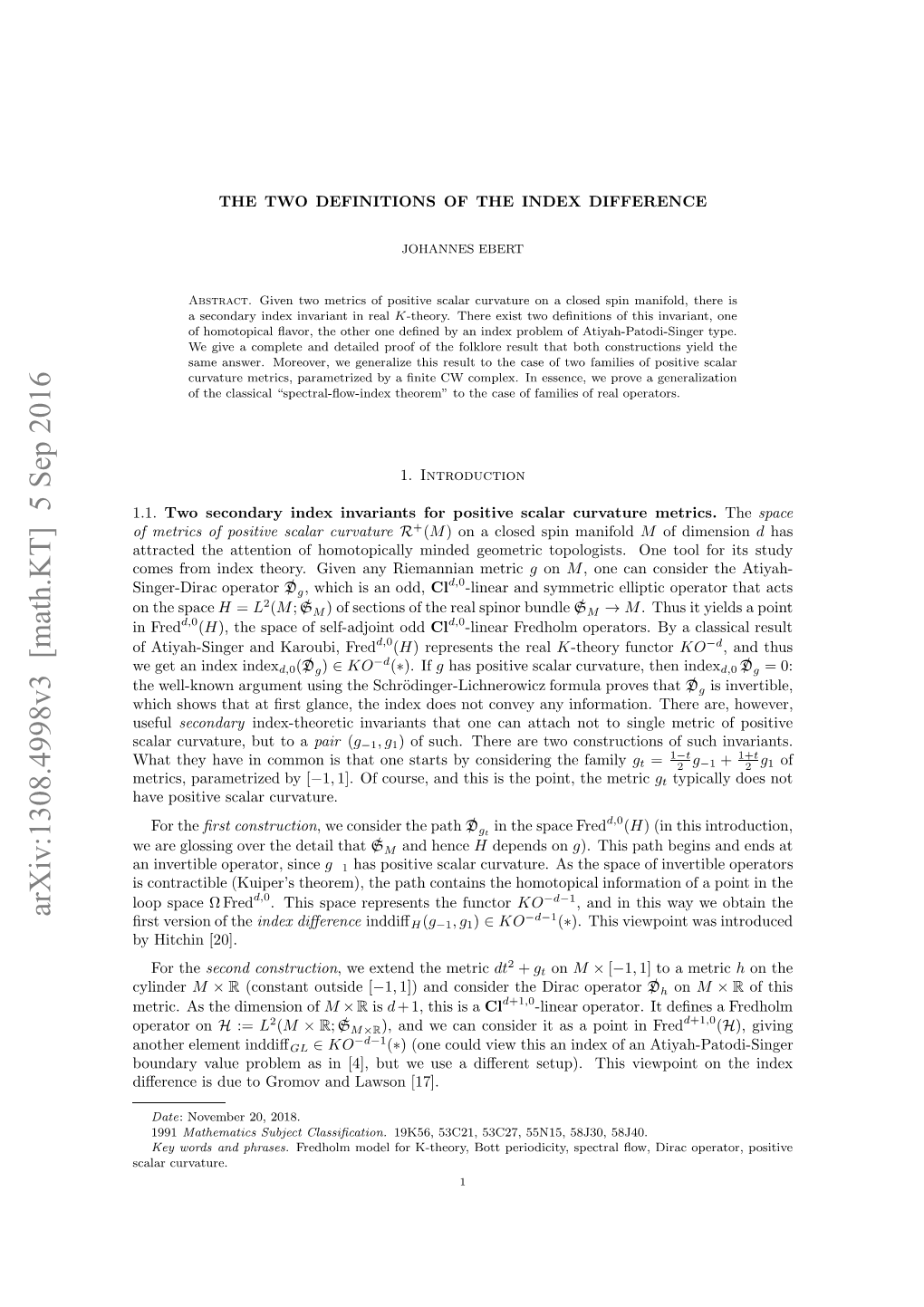 The Two Definitions of the Index Difference