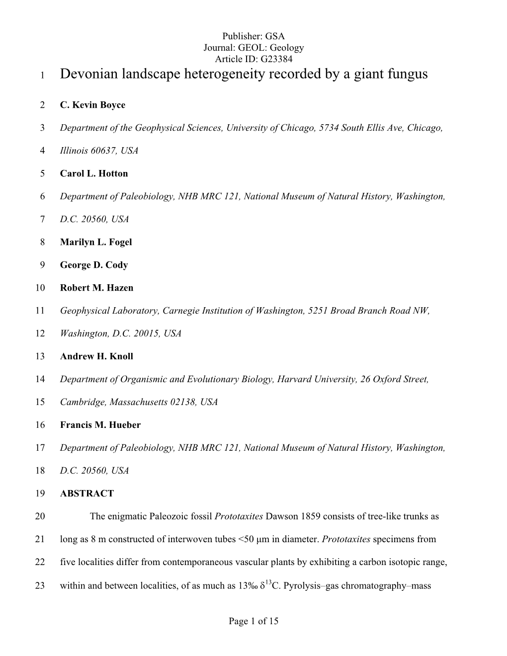 Devonian Landscape Heterogeneity Recorded by a Giant Fungus