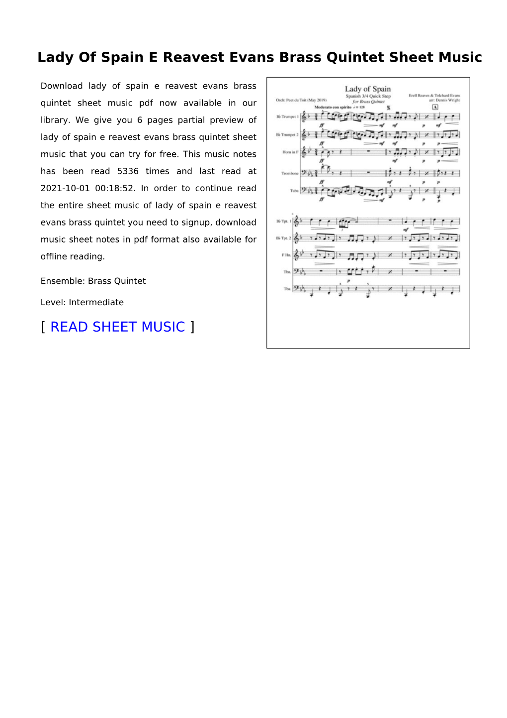 Lady of Spain E Reavest Evans Brass Quintet Sheet Music