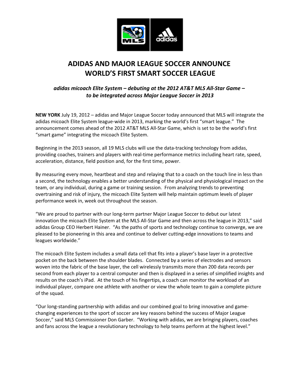 Adidas and Major League Soccer Announce