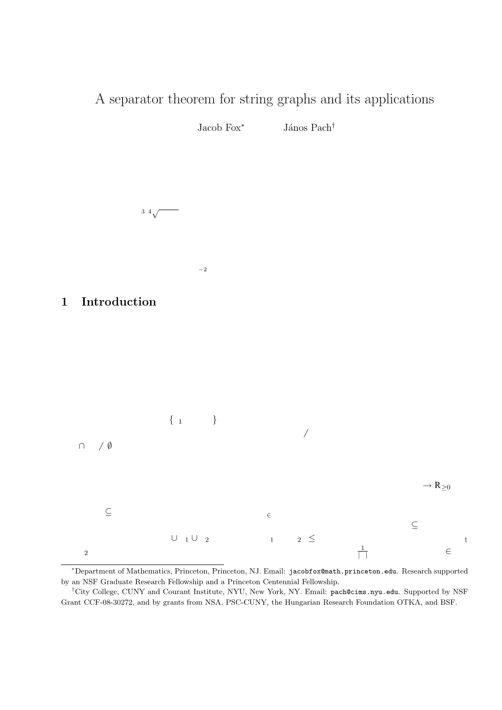 A Separator Theorem for String Graphs and Its Applications