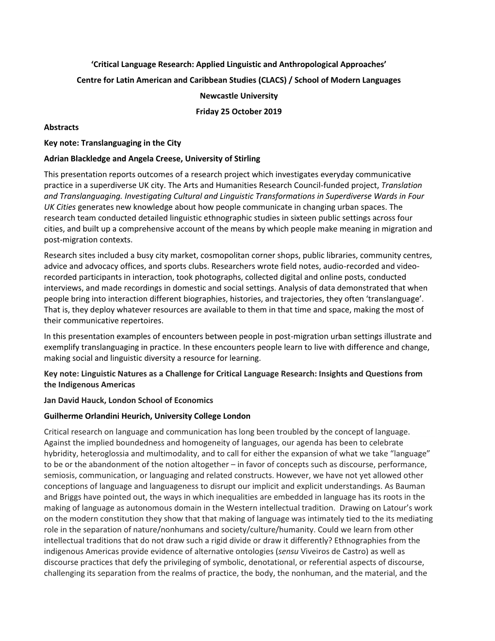 Abstracts: Critical Language Research