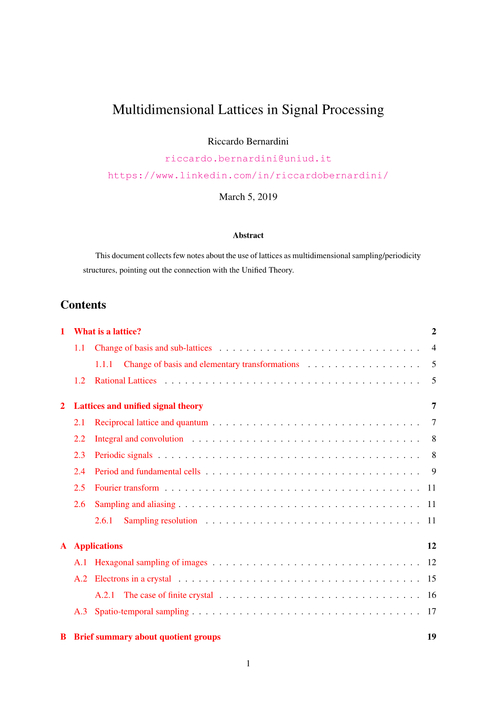 Multidimensional Lattices in Signal Processing