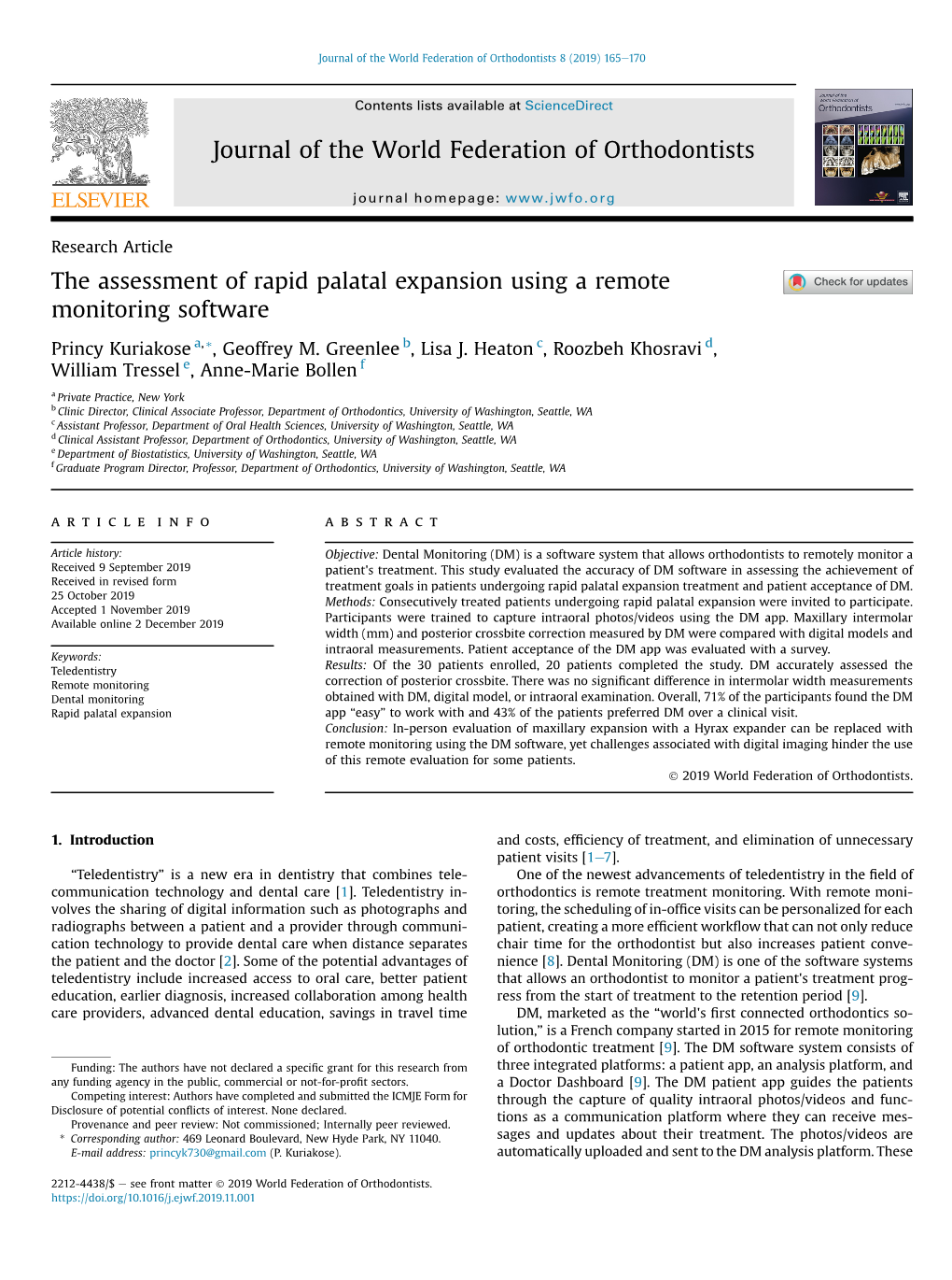 The Assessment of Rapid Palatal Expansion Using a Remote Monitoring Software