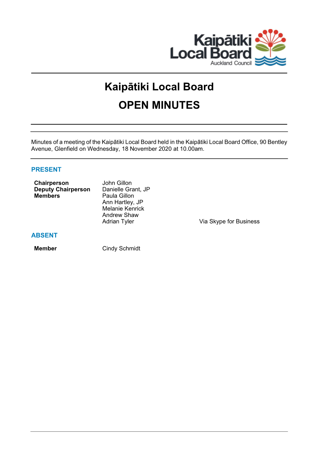 Minutes of Kaipātiki Local Board