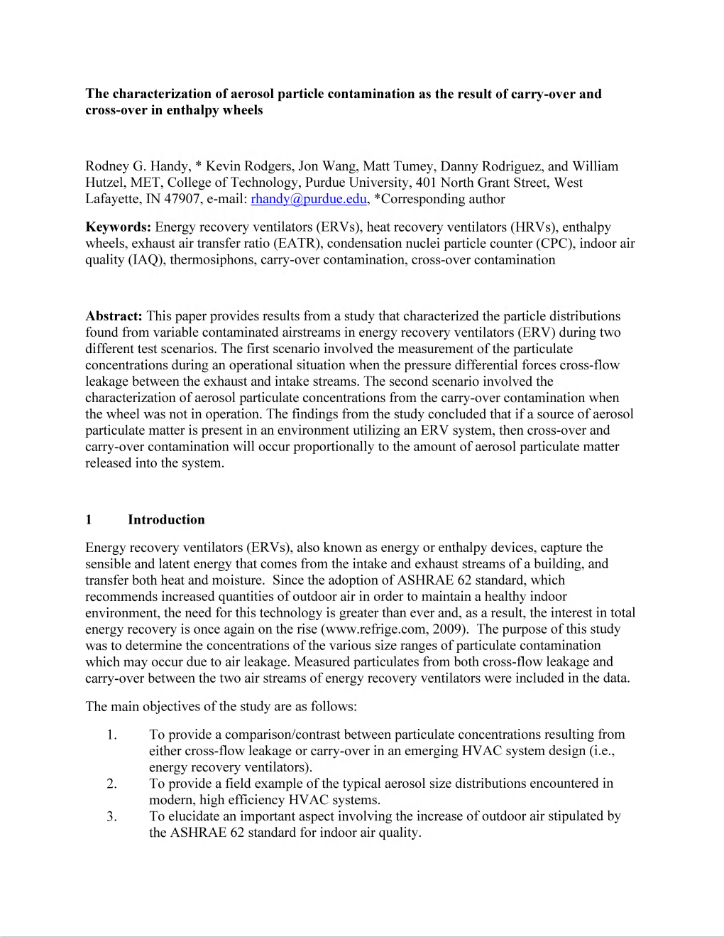 The Characterization of Aerosol Particle Contamination As the Result of Carry-Over and Cross-Over in Enthalpy Wheels