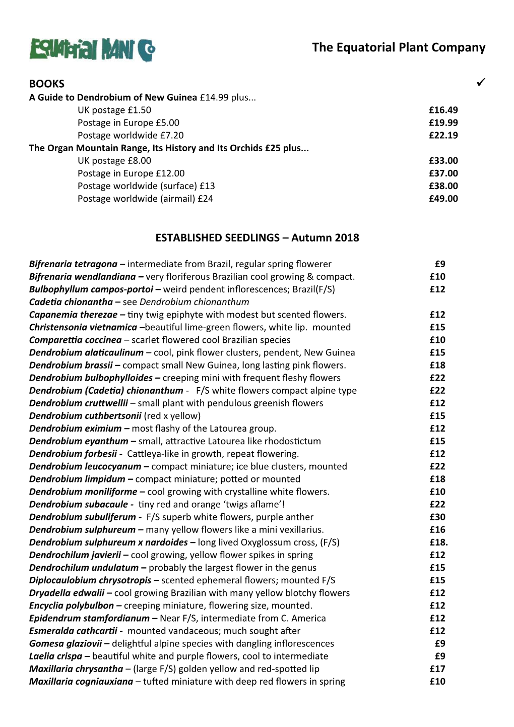 Established Seedlings – December 2018