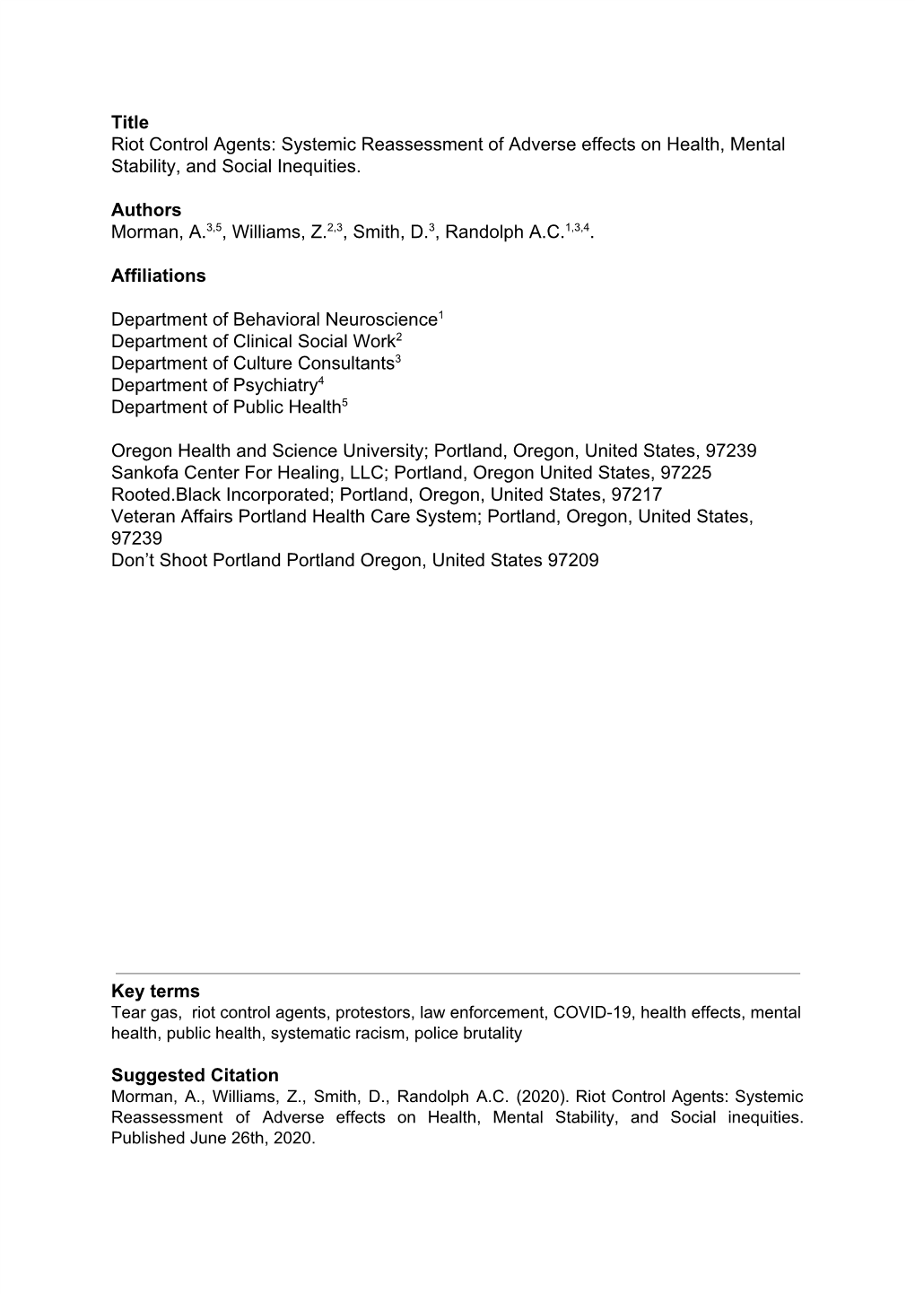 Riot Control Agents: Systemic Reassessment of Adverse Effects on Health, Mental Stability, and Social Inequities