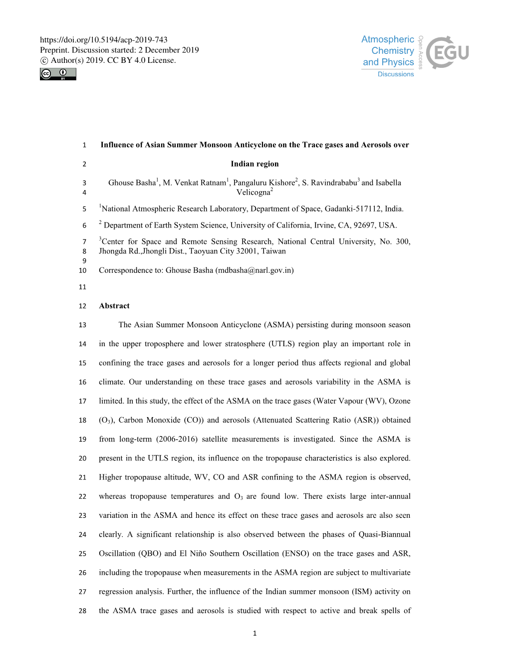 Influence of Asian Summer Monsoon Anticyclone on the Trace Gases and Aerosols Over