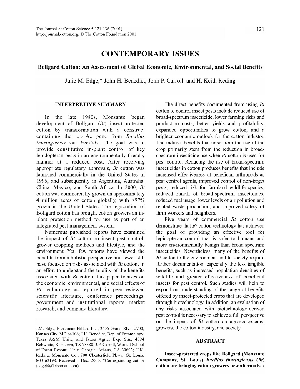 Bollgard Cotton:An Assessment of Global Economic,Environmental