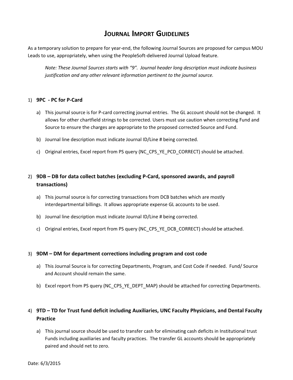 Journal Import Guidelines