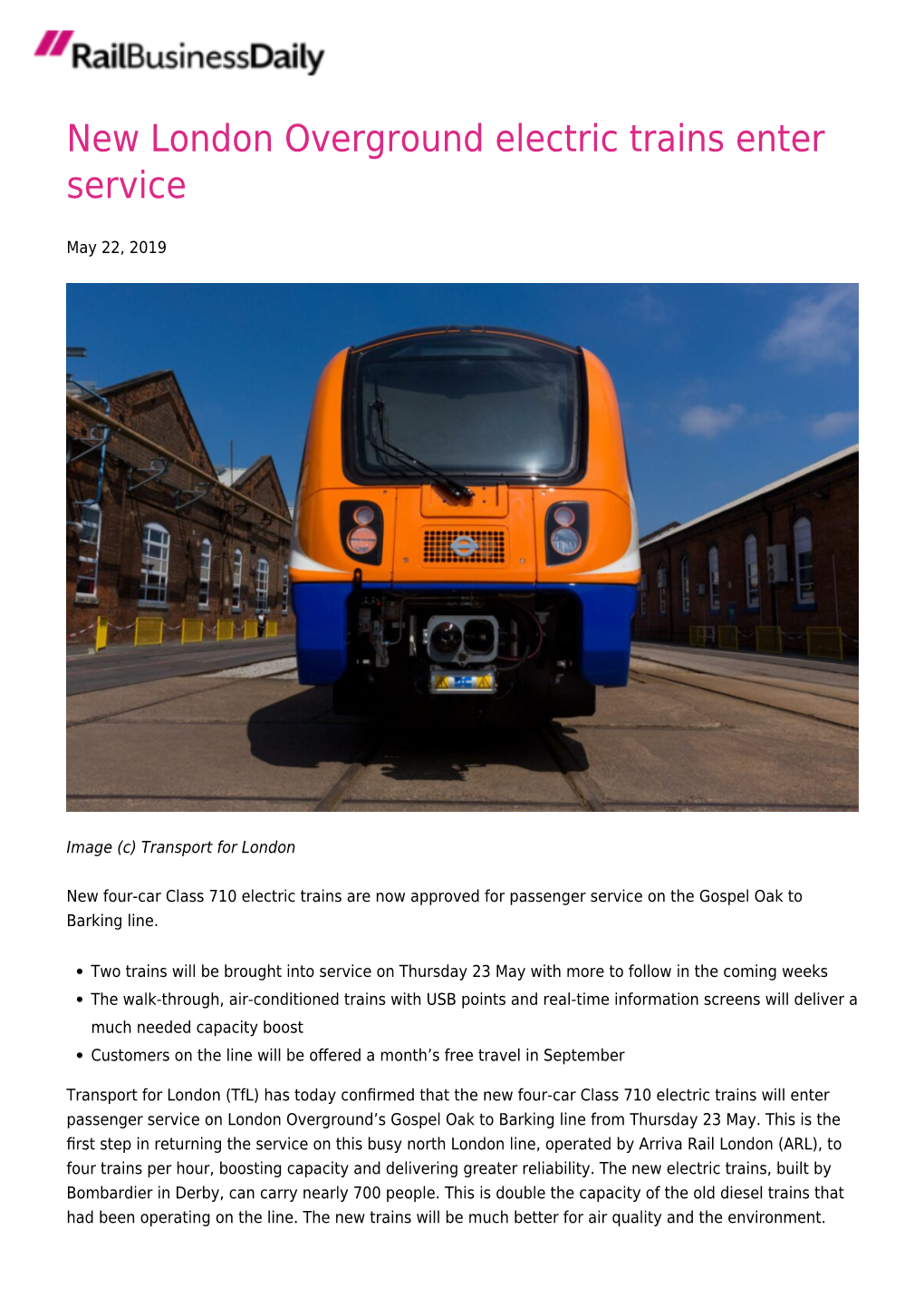 New London Overground Electric Trains Enter Service