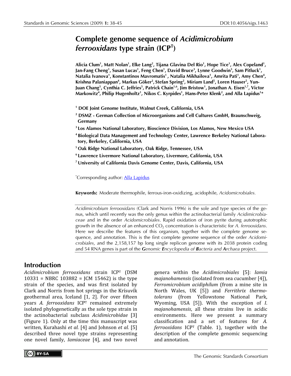 Complete Genome Sequence of Acidimicrobium Ferrooxidans Type Strain (ICPT)