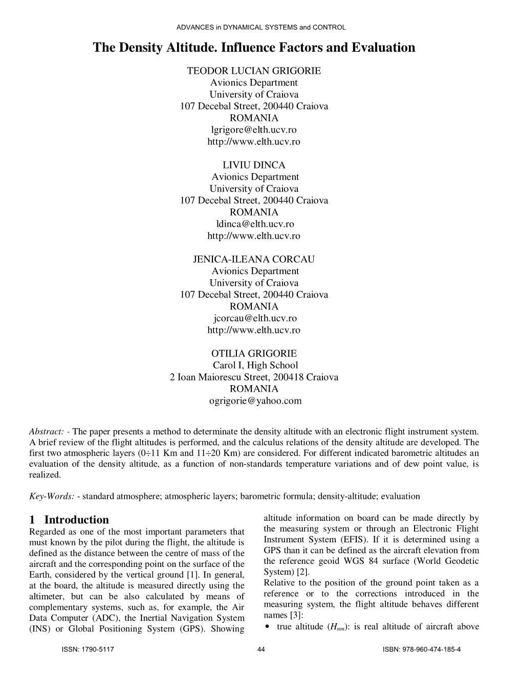 The Density Altitude. Influence Factors and Evaluation