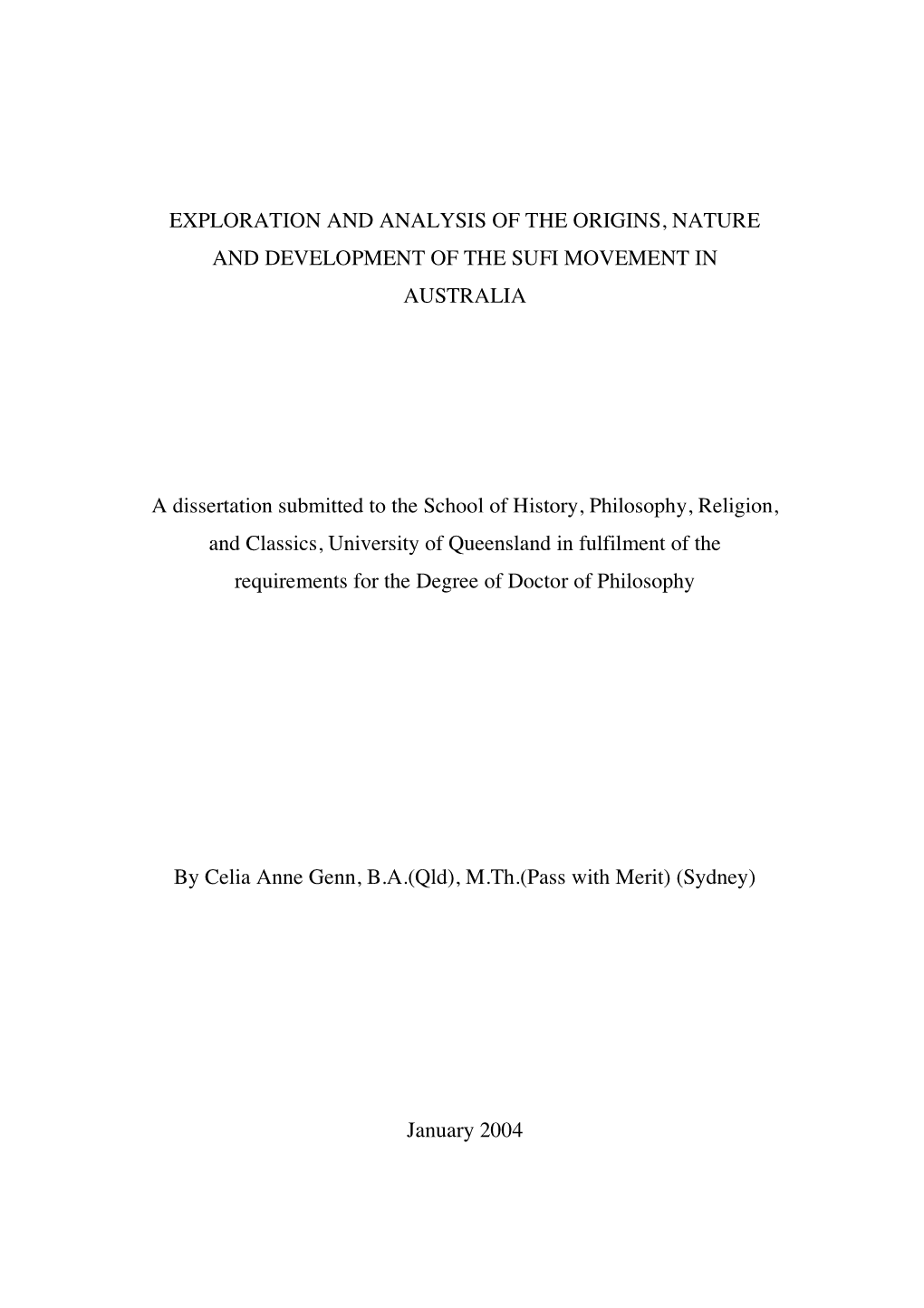 Exploration and Analysis of the Origins, Nature and Development of the Sufi Movement in Australia