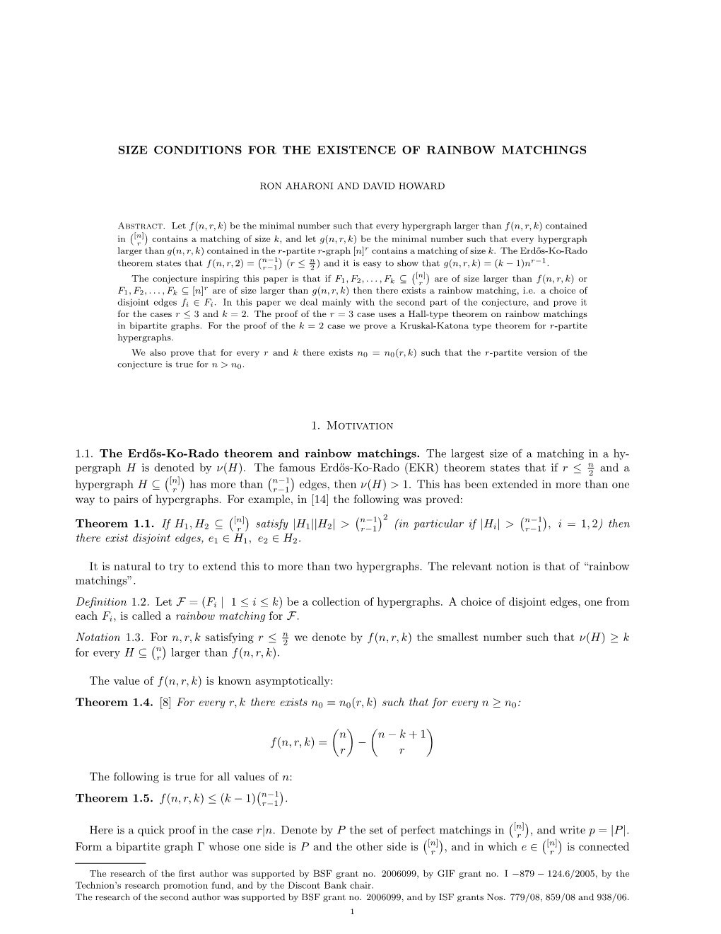 Size Conditions for the Existence of Rainbow Matchings