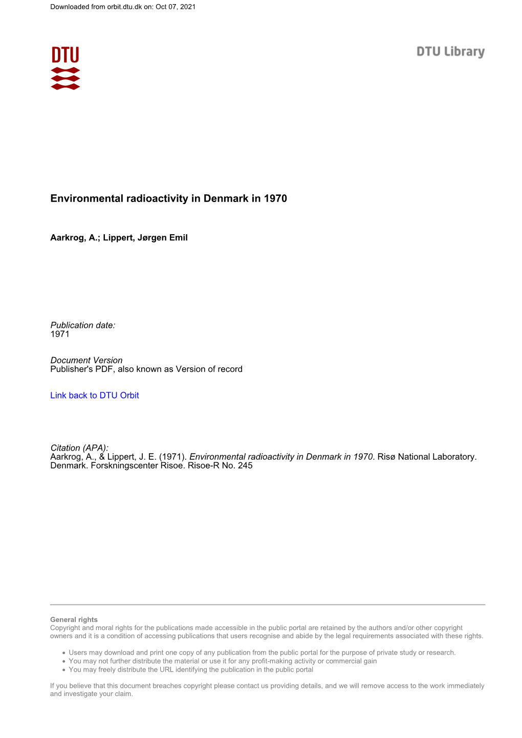 Environmental Radioactivity in Denmark in 1970