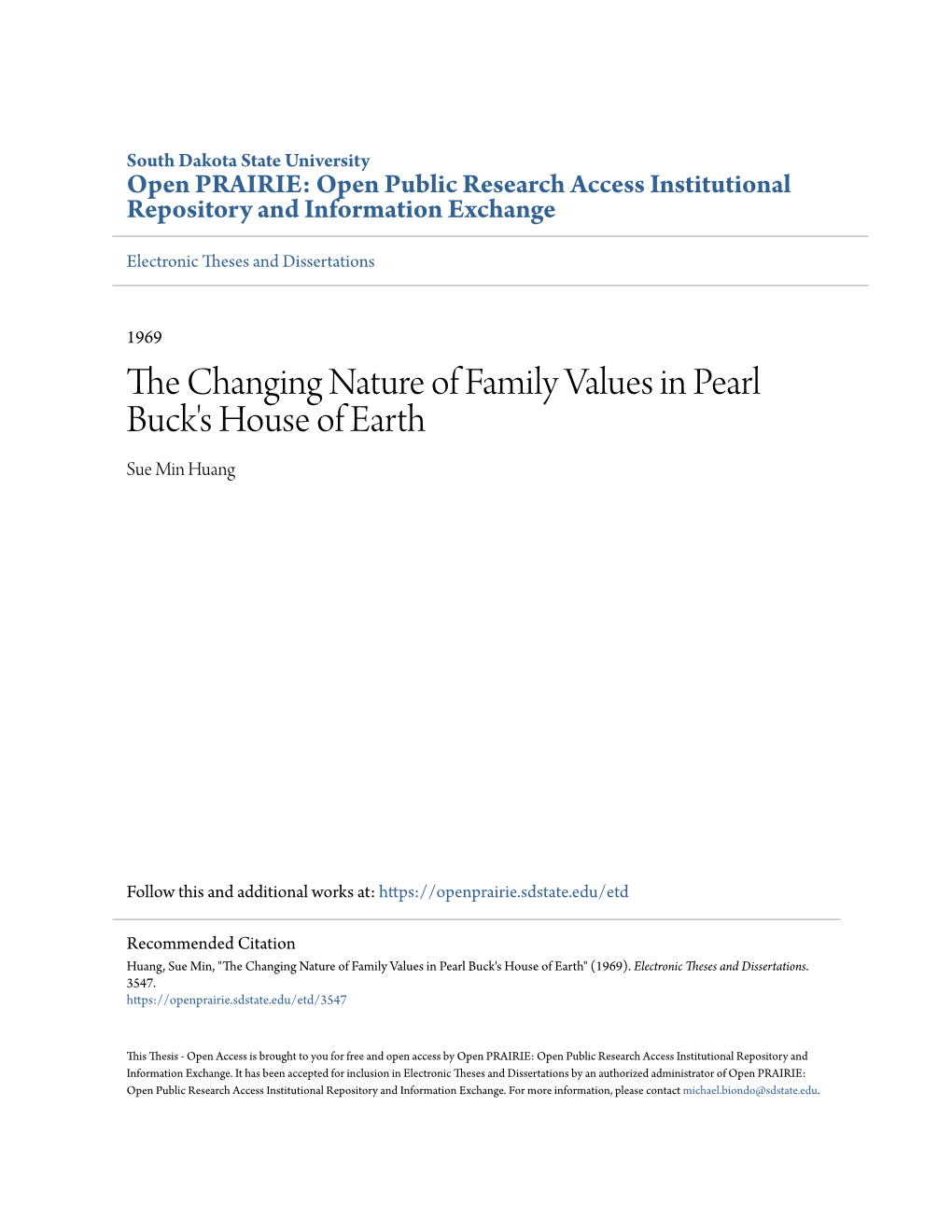 The Changing Nature of Family Values in Pearl Buck's House of Earth