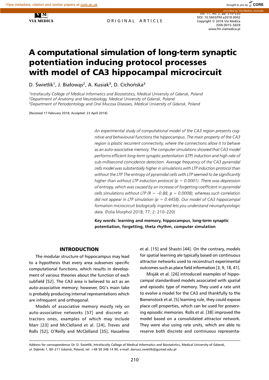 A Computational Simulation of Long-Term Synaptic Potentiation Inducing Protocol Processes with Model of CA3 Hippocampal Microcircuit D