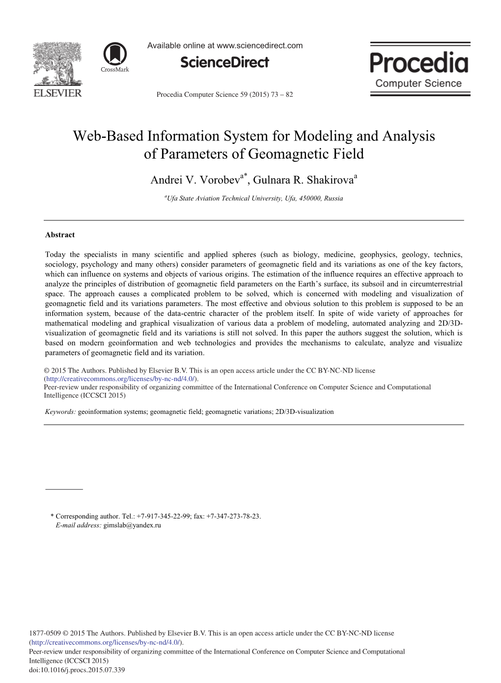 Web-Based Information System for Modeling and Analysis of Parameters of Geomagnetic Field