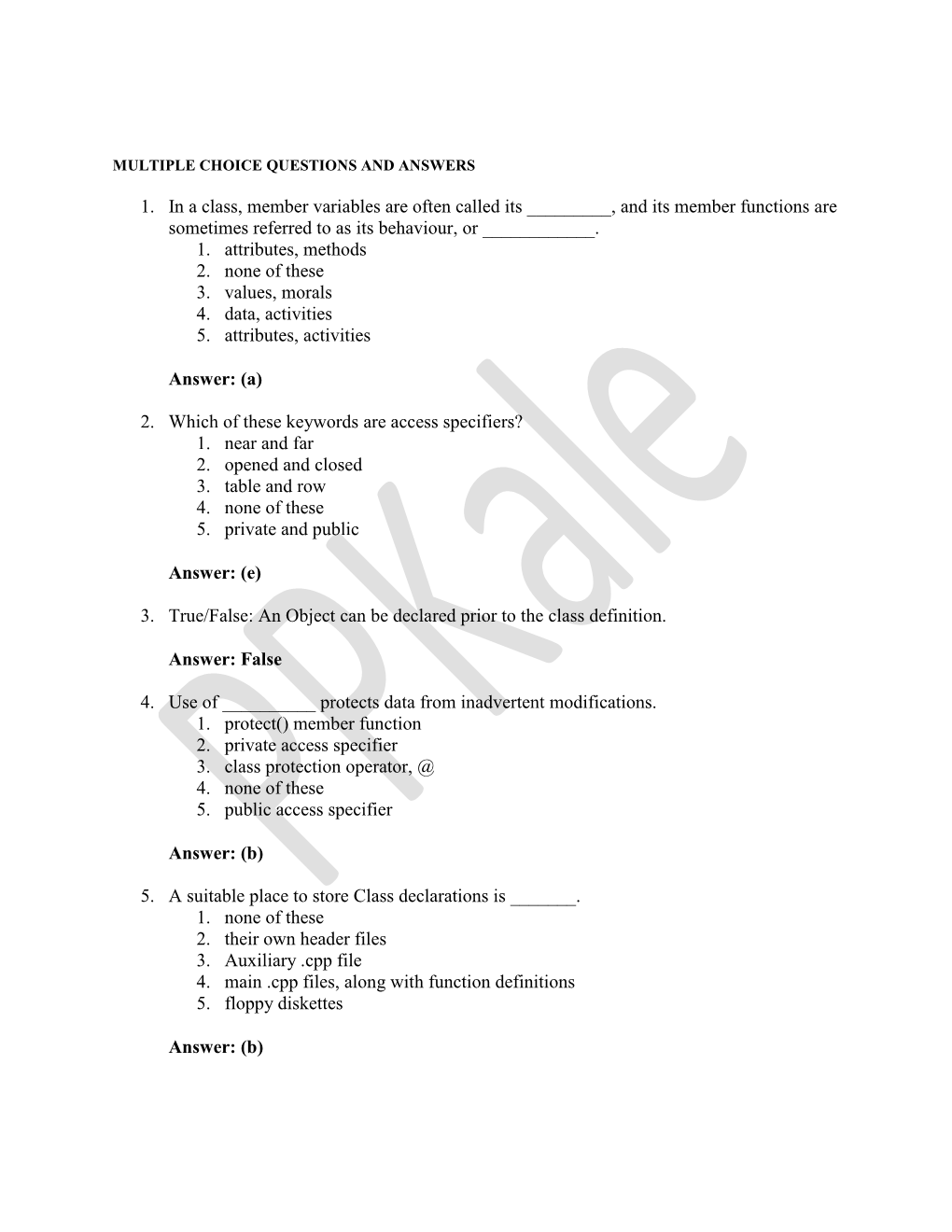 MCQ-Member Functions